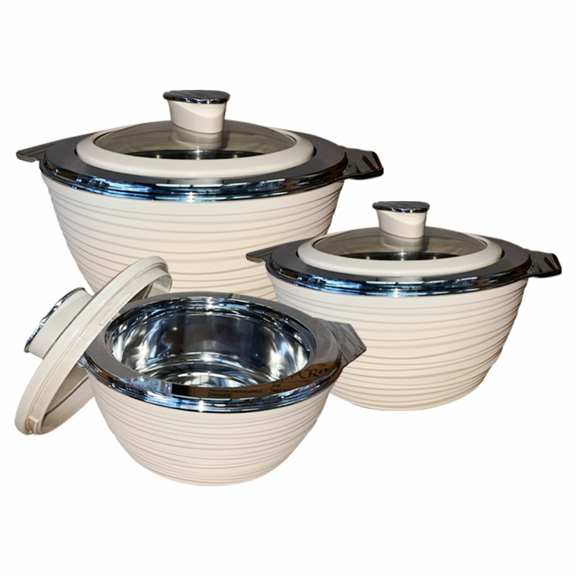 Set of 3 Insulated Hot Pot Casserole Serving Dish with Lockable Glass Lid Swiss Coffee Hot & Cold Food Storage (1000ml, 1500ml, 2000ml)